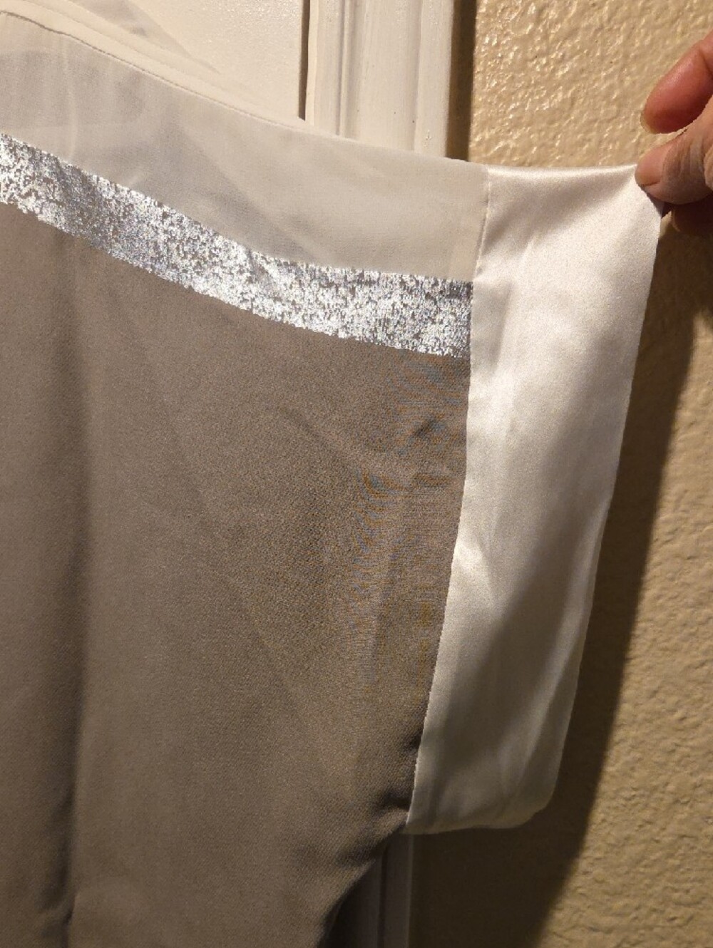 Lafayette 148 New York Taupe and White Silk-Trim Blouse with Silver Accent - Picture 2 of 7